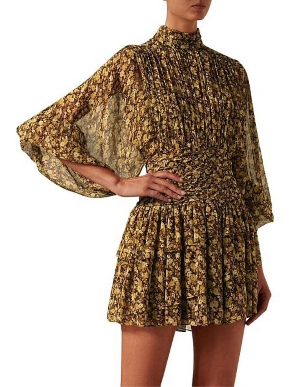 Shona Joy Carmela Long Sleeve Ruched Mini Dress